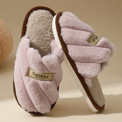 Women's Winter Plush House Slippers - Cozy Indoor/Outdoor Moccasins with Soft & Non-Slip PVC Sole, Beige/Black/Pink/Brown/ - Cushioned Warmth for Home, Hotel, Spa - Easy-Care Fabric Upper (No Maintenance)