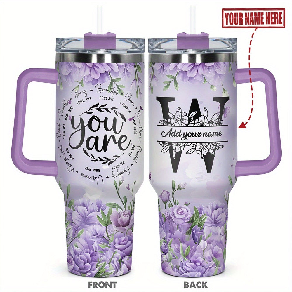 1pc Personalized Name & Motivational Quote Tumbler 40oz with Lid - Custom Stainless Steel Cup, Insulated for Hot/ Drinks, Custom Name/Date/Message Gift for /Men, Birthdays, Christmas, Valentines, Teachers, Coworkers