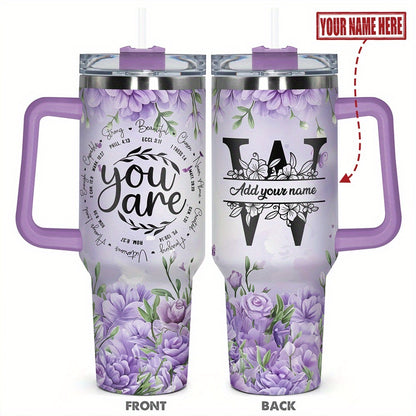 1pc Personalized Name & Motivational Quote Tumbler 40oz with Lid - Custom Stainless Steel Cup, Insulated for Hot/ Drinks, Custom Name/Date/Message Gift for /Men, Birthdays, Christmas, Valentines, Teachers, Coworkers