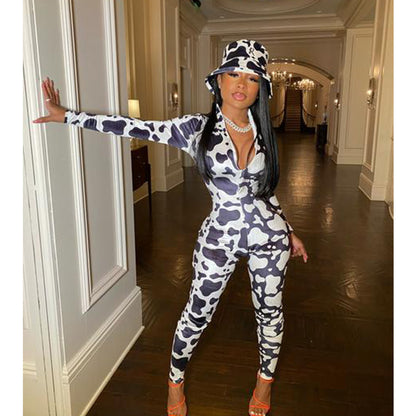 D9809 Women'S Relaxed Jumpsuit Featuring a Casual Print, Long Sleeves, And Suitable for Home Wear