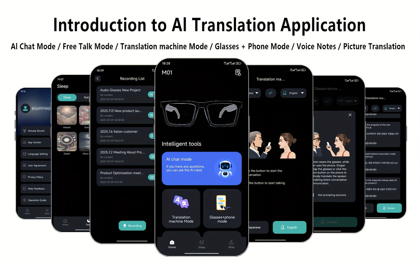 AI Translation Smart Glasses with 160+ Languages Support, Built-in, Charging, Photochromic Lens & Voice Call/Music/Translation - Real-Time Language Interpreter, Smart Glasses for Men & Women,, Driving, Office, Smart Audio Gla