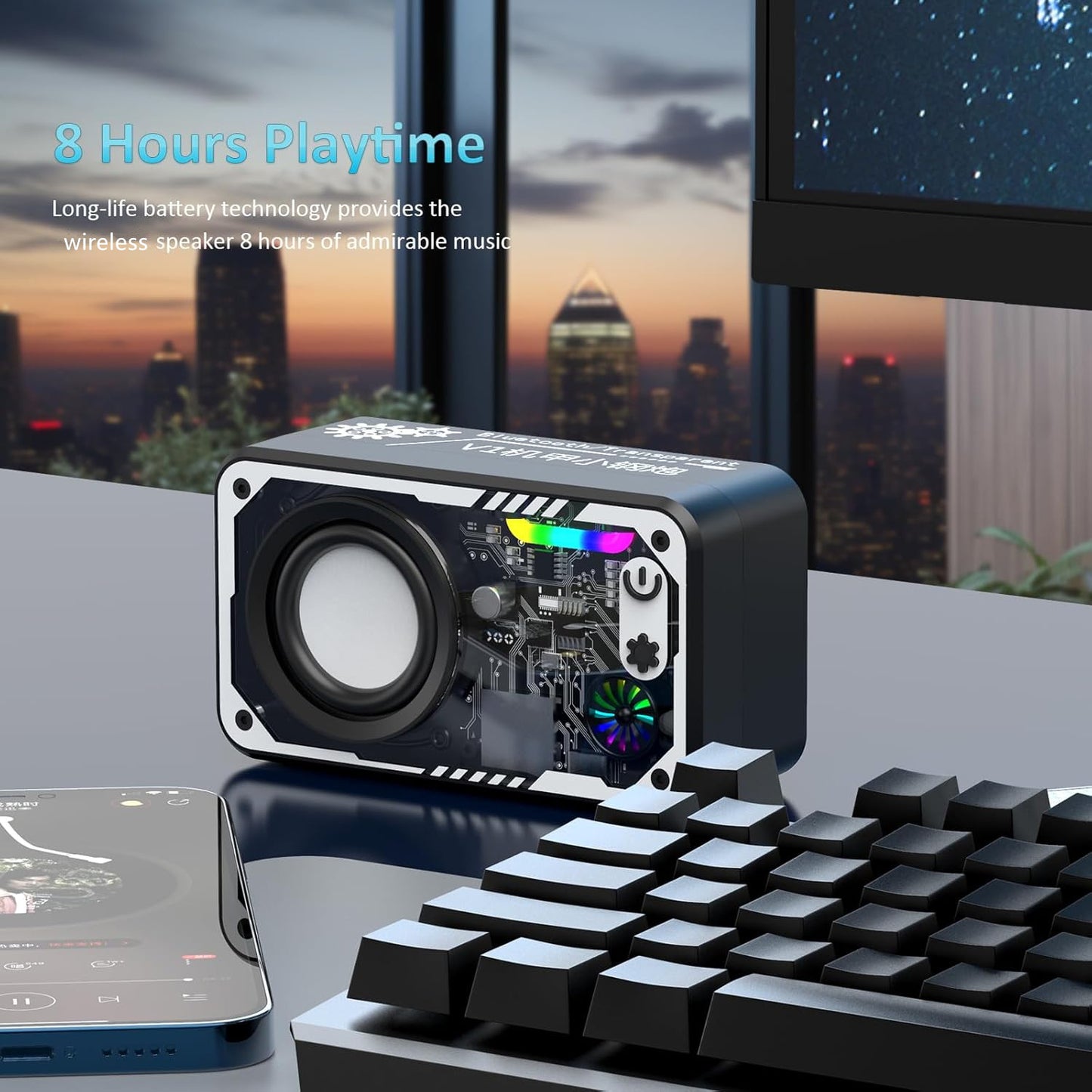 New Transparent LED Mini Machine Wind Speaker, RGB Seven Color Light Effect Speaker, 5W Portable Small Bluetooth Speaker Shock Sound Super Long Standby Support TF Card, Bluetooth Connection Function, Creative Gifts, Holiday G