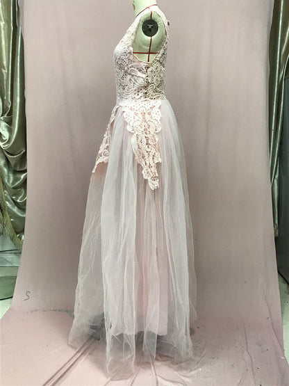 2026 New Wedding Dress | Sexy Lace, Three-Color, Midi Length, Lantern Sleeve, Crew Neck, Elegant Style