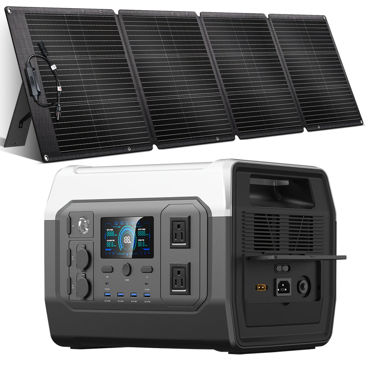 CTOLITY 1600W Portable Power Station, Equipped with a 200W Solar Panel, 1024Wh Lithium Iron Battery, 1-Hour Fast Charging, UPS Function, Suitable for Home Power Backup, Camping And Rvs, Portable Charger Power Bank Bank, Emerg