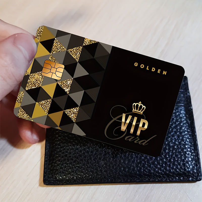 Golden VIP Pattern Stickers - Luxury Matte Vinyl Card Skins with Black & Golden Geometric Design, Bubble-Free High Quality Protection for Credit/Debit Cards, EBT, Keys, Small Chip Cards - Scratch-Resistant, Easy Peel & Stick