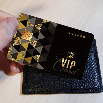 Golden VIP Pattern Stickers - Luxury Matte Vinyl Card Skins with Black & Golden Geometric Design, Bubble-Free High Quality Protection for Credit/Debit Cards, EBT, Keys, Small Chip Cards - Scratch-Resistant, Easy Peel & Stick