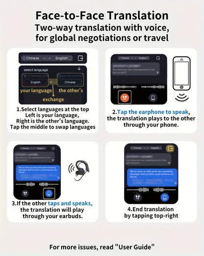 144 Real Time Translation Earphones] New 144 Translation Earphones - Real Time Translation, Suitable for Travel, Business, Work