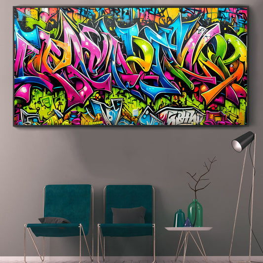 Artwork Wall Painting - Modern Painting Art Style - [2D FLAT]1pcs Unframed Canvas Poster - 2D Flat Street Wall Graffiti Cool Background - Canvas Wall Art - Halloween Christmas Gift - Wall Decor for Bedroom, Office, Living Roo
