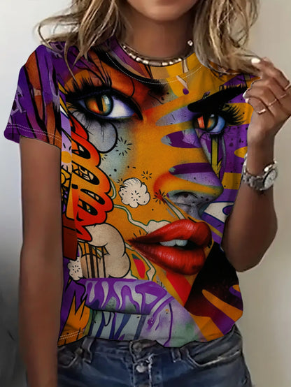 Women's 3D Graphic Print T-Shirt - Casual Crew Neck Short Sleeve Top with Vibrant Colorful Design Perfect for Spring & Summer Ladies T Shirts