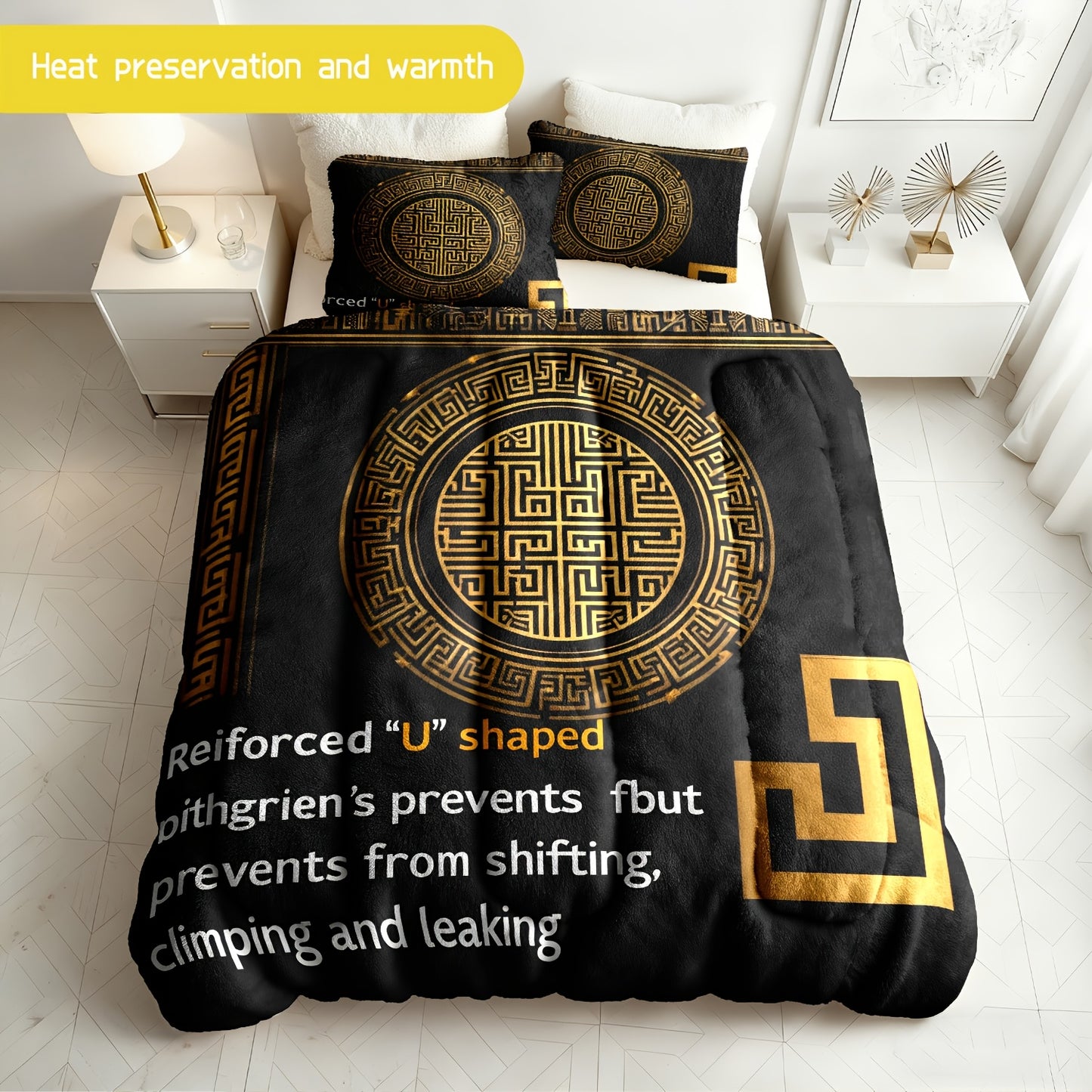 3pcs Chinese Style Pattern Bedding Set - Soft, Warm, Hypoallergenic, Wrinkle & Fade Resistant, Easy-Care, Queen/King/Full Size, Milk Velvet, Quilted, Machine Washable, Ideal for Bedroom Home Decor, All-Season Comfort, Bedroom