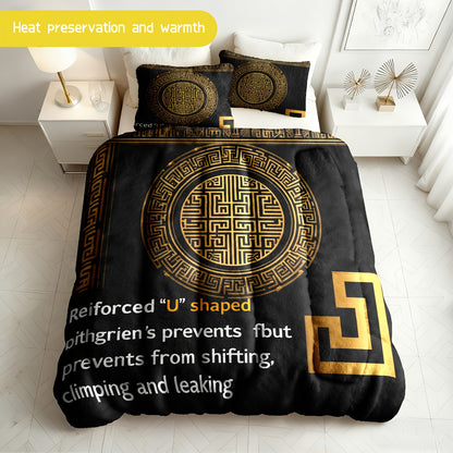3pcs Chinese Style Pattern Bedding Set - Soft, Warm, Hypoallergenic, Wrinkle & Fade Resistant, Easy-Care, Queen/King/Full Size, Milk Velvet, Quilted, Machine Washable, Ideal for Bedroom Home Decor, All-Season Comfort, Bedroom