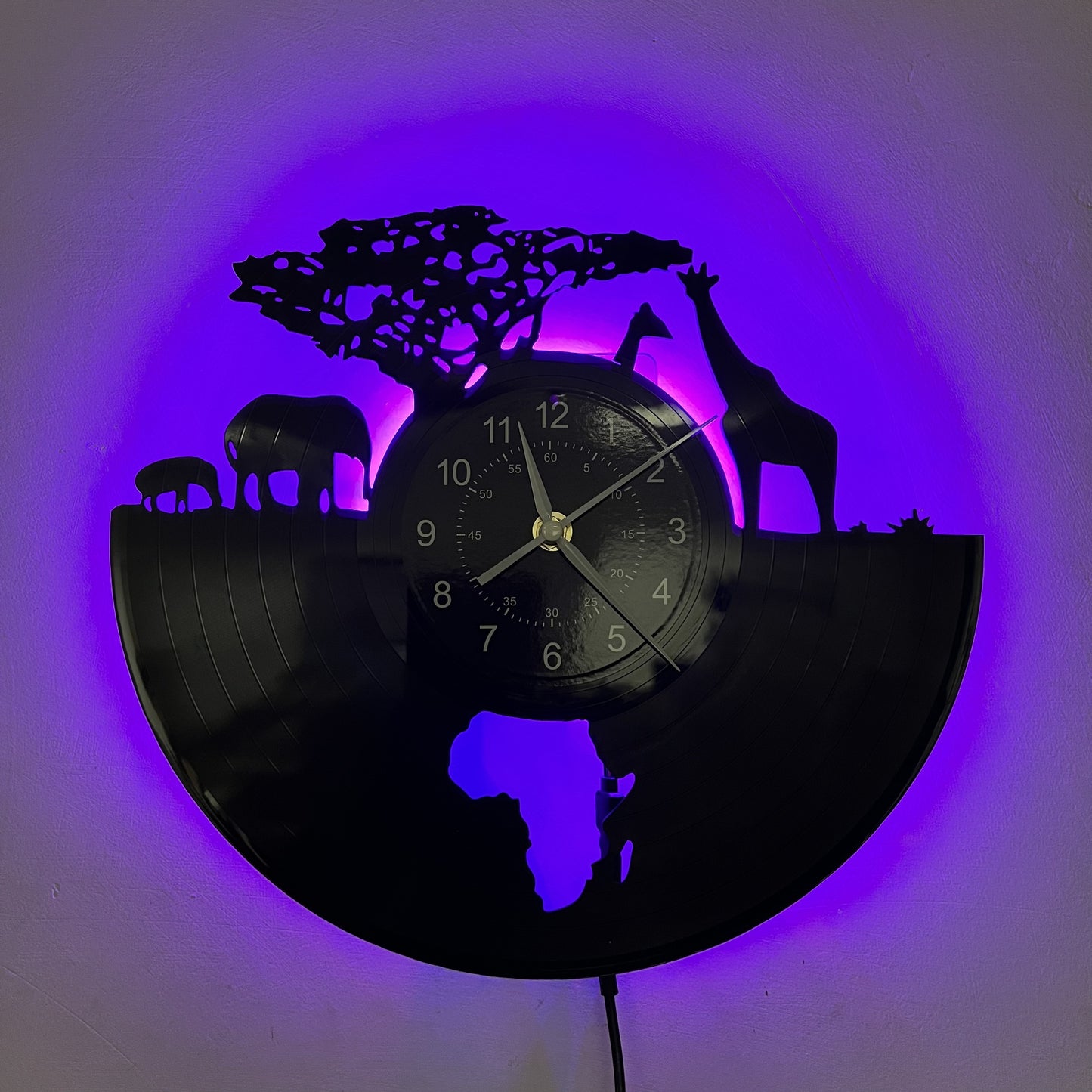 Vinyl LED Lights Wall Clock, Home Decoration, Office Decoration, Hotel Decoration, Halloween Decoration, Christmas Gifts, Birthday Gifts, African Animal Theme Super Magic Mood Wall Clock, Stylish Wall Clock, Wall Clock Acryli