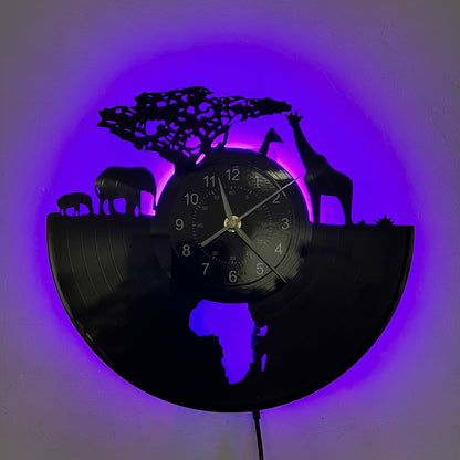 Vinyl LED Lights Wall Clock, Home Decoration, Office Decoration, Hotel Decoration, Halloween Decoration, Christmas Gifts, Birthday Gifts, African Animal Theme Super Magic Mood Wall Clock, Stylish Wall Clock, Wall Clock Acryli