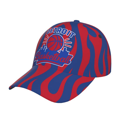 Detroit-Themed Snapback Baseball Cap with Red-Blue Flame Print - Lightweight Breathable Curved-Brim Hat Suitable for Basketball Fans, Events & Casual Wear, All- Cap for Motor City