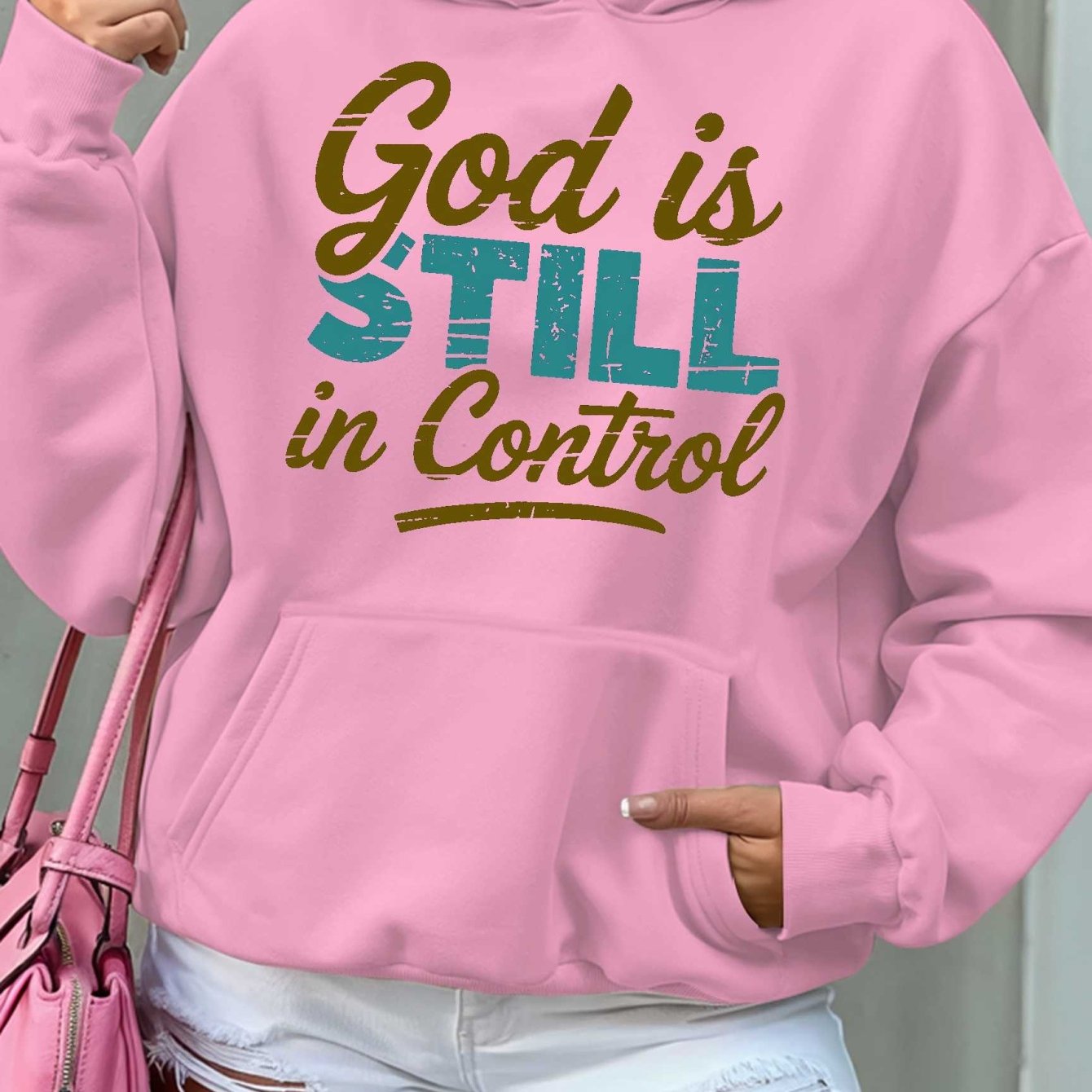 Women'S Hoodie - Beige Pullover Sweatshirt with "God is Still in Control" Inspirational Quote, Long Sleeve Hooded Sweater for Fall/Winter, Cozy Casual Everyday & Formal Outfits - Perfect Christian Gift for Women, Ladies Sweat