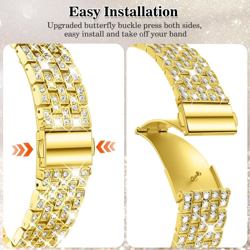 Sparkling Synthetic Zirconia - Embellished Zinc Alloy Apple Watch Strap, Stainless Steel Clasp, Compatible with iWatch 1 - 10, SE, Ultra (38 - 49mm) Excluding the watch and the case, Strap for Smart Watch, Watch Accessories,
