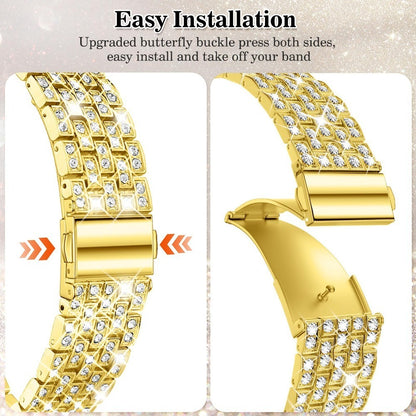 Sparkling Synthetic Zirconia - Embellished Zinc Alloy Apple Watch Strap, Stainless Steel Clasp, Compatible with iWatch 1 - 10, SE, Ultra (38 - 49mm) Excluding the watch and the case, Strap for Smart Watch, Watch Accessories,