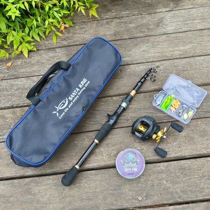 Portable Fishing Rod Kit- Casting Telescopic Fishing Rod, Metal Spool 7.2:1 Speed Ratio Baitcasting Reel, Fishing Tackle Bag, 3937.01inch Green Nylon Line, A Box Of Lure Hooks Accessories. Suitable for Outdoor Fishing Freshwa
