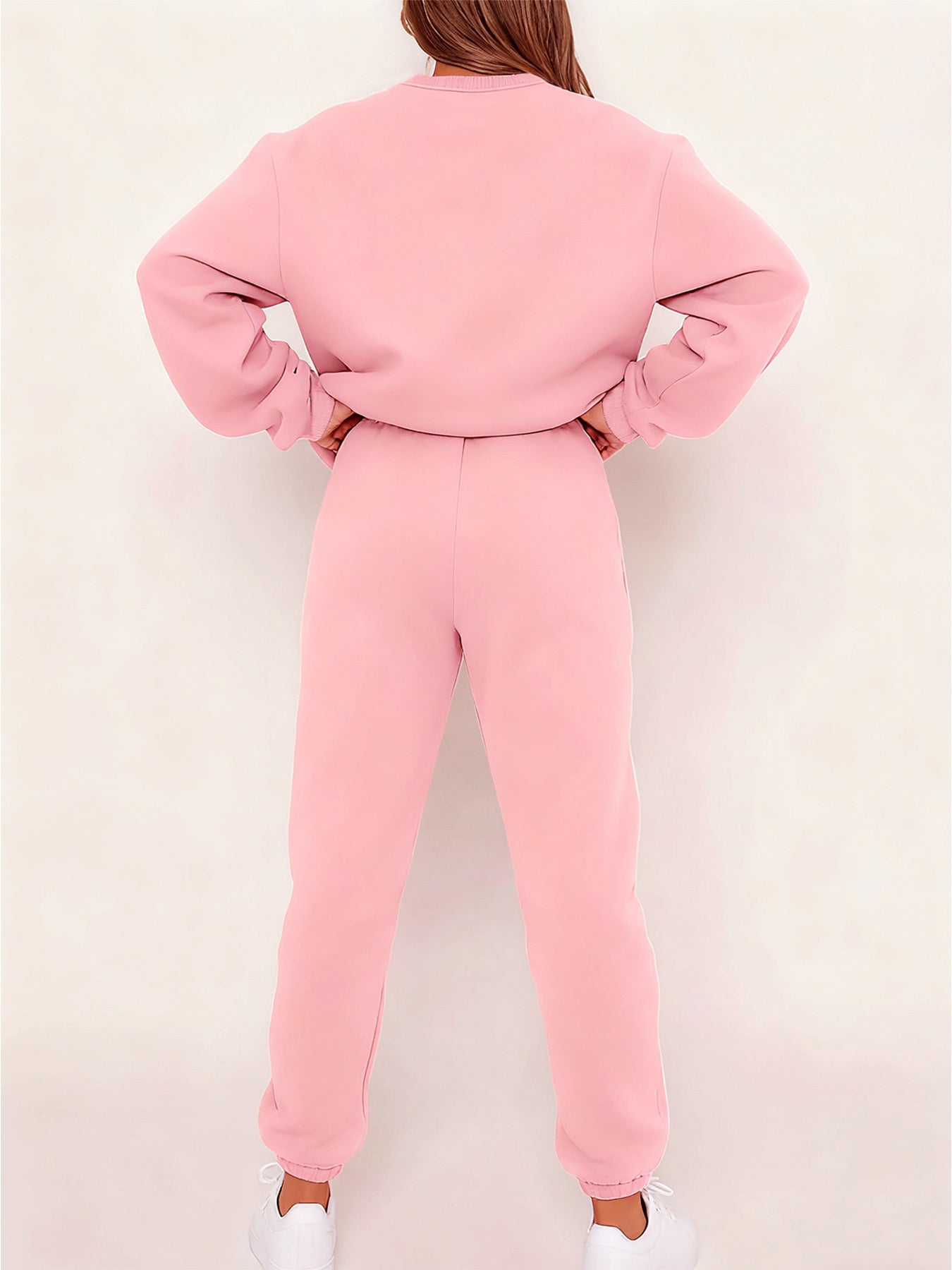 Women'S Casual Crew Neck Sweatshirt & Pants Set - Cozy Fleece-Lined Two-Piece Outfit with "Happy New Year" Print, Perfect for Fall/Winter, Casual Wear, |playful Print|fleece Lined Pants, Sweater Pants