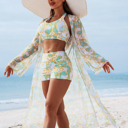 New European and American Style Sexy Women 3pcs Bikini Set with Multi Color Prints