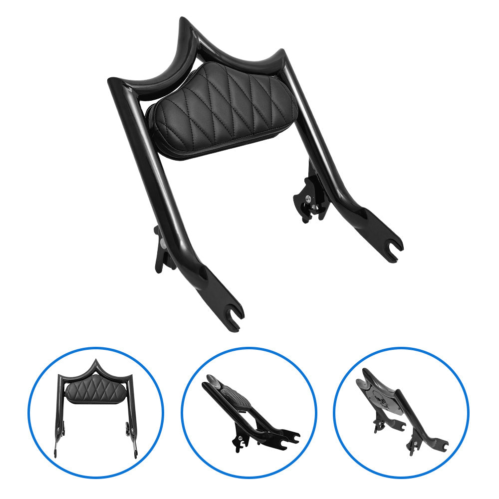 Motorcycle Sissy Bar with Skull Design, Thickened Steel, Compatible with Harley Touring CVO Road Street Glide Road King 2009-2024