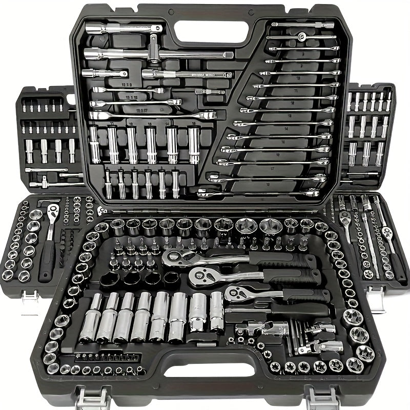Black 46/215+1pc High-end Professional Tool Set, Auto/bicycle Repair Machinery Kit, 1/2 Inch *1/4 Inch 3/8 Inch Drive Depth And Standard Wrench Set, Race-grade Auto Parts Repair Ratchet Wrench And Other Auto Repair Accessorie