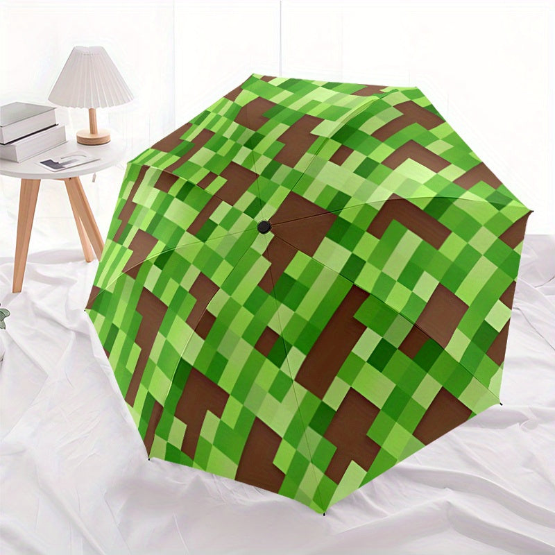 Automatic Open/Close Umbrella with Windproof Design - One-Touch Button, Compact Folding Mechanism, Portable Travel Umbrella with 8-Rib Stability for Commute, Business, Vacation - Ideal Gift for Gamers & Tech Enthusiasts (Gree