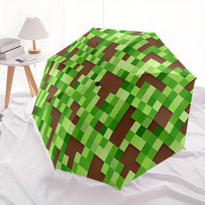 Automatic Open/Close Umbrella with Windproof Design - One-Touch Button, Compact Folding Mechanism, Portable Travel Umbrella with 8-Rib Stability for Commute, Business, Vacation - Ideal Gift for Gamers & Tech Enthusiasts (Gree