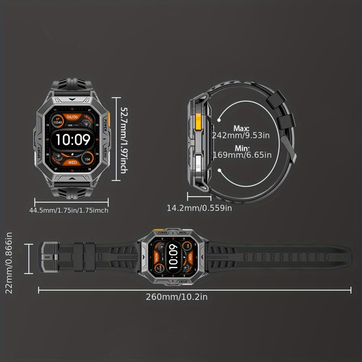 LIGE Smartwatch for men, IPX8 High Quality, 2.13-inch AMOLED screen, 100+ Sport mode, wireless call, Weather Display, 850mAh battery, 100 days of battery life, Sports Watch for iPhone and Android, black/grey