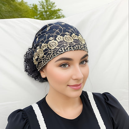 2pcs Women'S Embroidered Floral Breathable Stretch Headwrap | Multi-color Elastic Casual Cute Bohemian Muslim Turban for Hair Covering and Daily Wear
