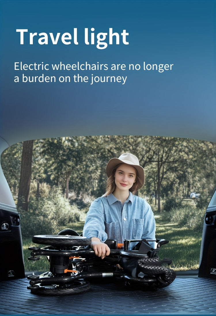 Carbon Fiber Adult Electric Wheelchair - 25-Mile Long Range, 300 lb Capacity Heavy-Duty Power Chair, One-Step Fold/Unfold, Lightweight (15kg) Travel-Friendly Mobility Aid with Hand- Mode, Fits Suitcase for Airplane, Parks & B