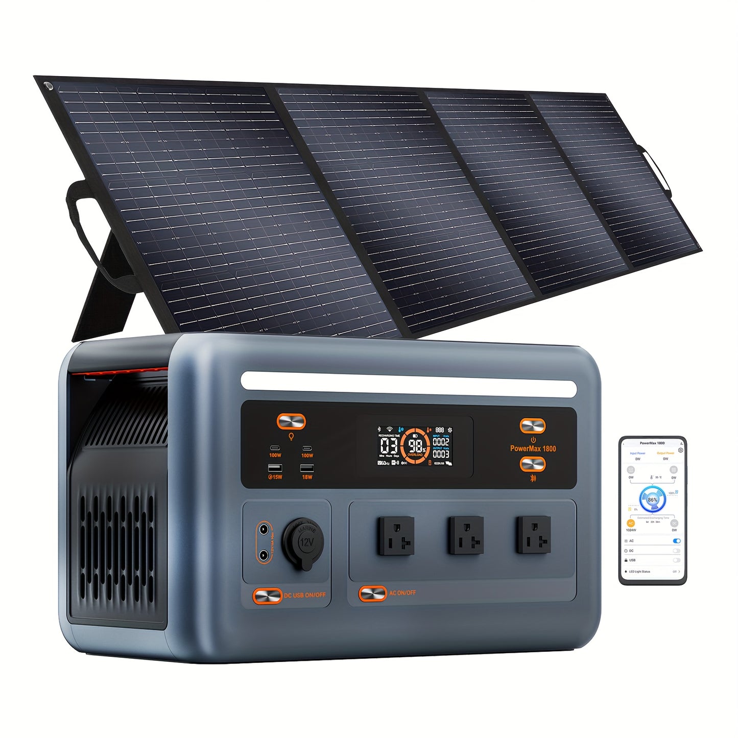 OSCAL PowerMax 1800 Power Station with 200W Solar Panel, 1024Wh Solar Generator, 800W Fast Charging, APP Control Battery Backup for Home, Camping & RVs, Portable Power Station with Solar Panel, Solar Generator with Panels Inc