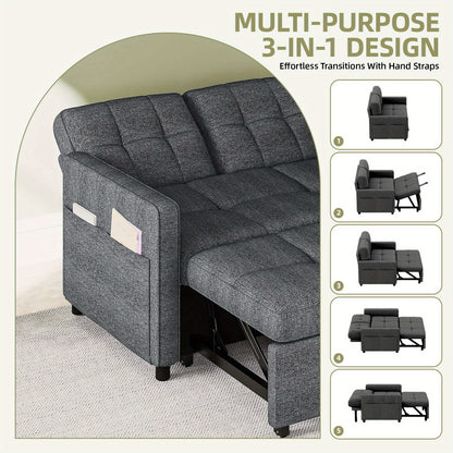 Sablyme 3-in-1 Convertible Sleeper Chair Sofa Bed, Convertible Sofa Bed with Pull- Out Bed, Adjustable Pull-Out Sleeper with Multi-Pocket Folding Design, Linen Fabric Sofa with Side Storage Pockets And Adjustable Backrest, fo