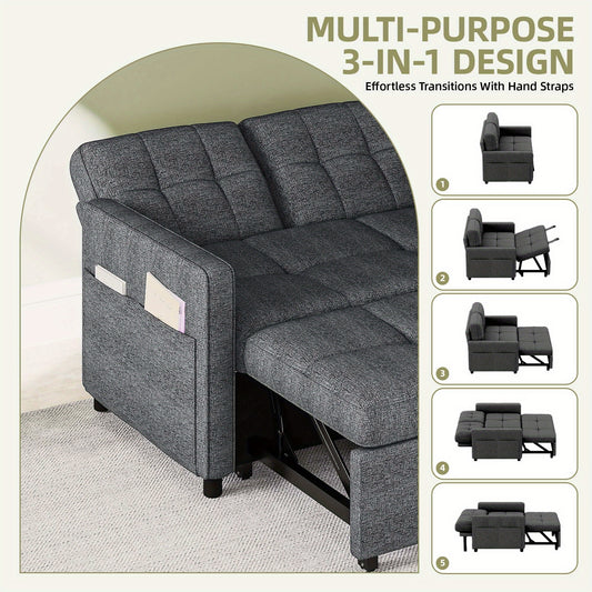 Sablyme 3-in-1 Convertible Sleeper Chair Sofa Bed, Convertible Sofa Bed with Pull- Out Bed, Adjustable Pull-Out Sleeper with Multi-Pocket Folding Design, Linen Fabric Sofa with Side Storage Pockets And Adjustable Backrest, fo