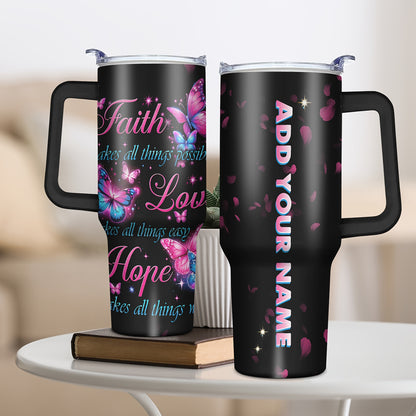 Custom 1pc, Personalized 40 Oz Tumbler with Lid, Featuring a Humorous Print about Faith, Love, And Hope. This Stainless Steel Water Bottle Makes a Great Gift for Christmas, Thanksgiving, Halloween, Birthdays, And Is Perfect f