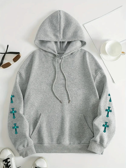 Women's Christian Bible Verse Hooded Sweatshirt "This Is How I Fight My Battles" with Cross & Prayer Hands Print - Winter Warm Hoodie, Long Sleeve Religious Apparel for Church, Prayer Meeting & Christmas (Gray) - Casual Faith