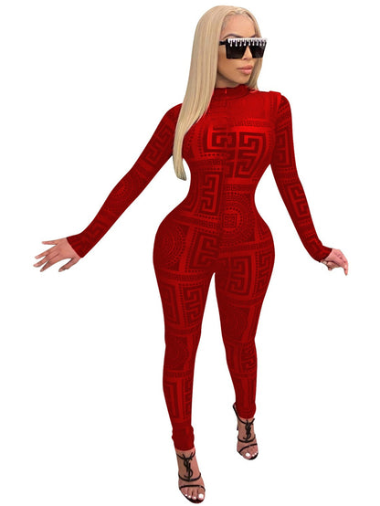 Women's Sexy Sheer Mesh Jumpsuit - Long Sleeve High Neck Bodysuit - Semi-Sheer Transparent Outfit (S-XXL) - Machine Washable All-Season Wear for Parties - Fashion Events - Tight-Fitting Lingerie Suit