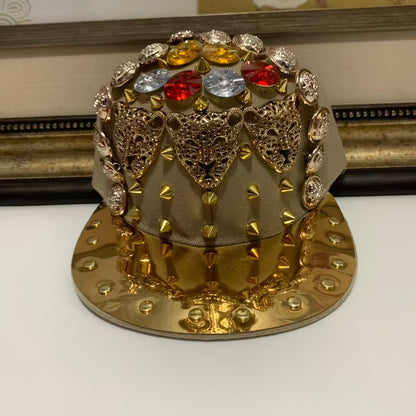 Unisex Punk Street Style Adjustable Snapback Cap with Golden Spikes & Gemstone Embellishments - Lightweight Handmade Hat for Men & Women, Casual Outings, Concerts, Festivals, Punk Accessories