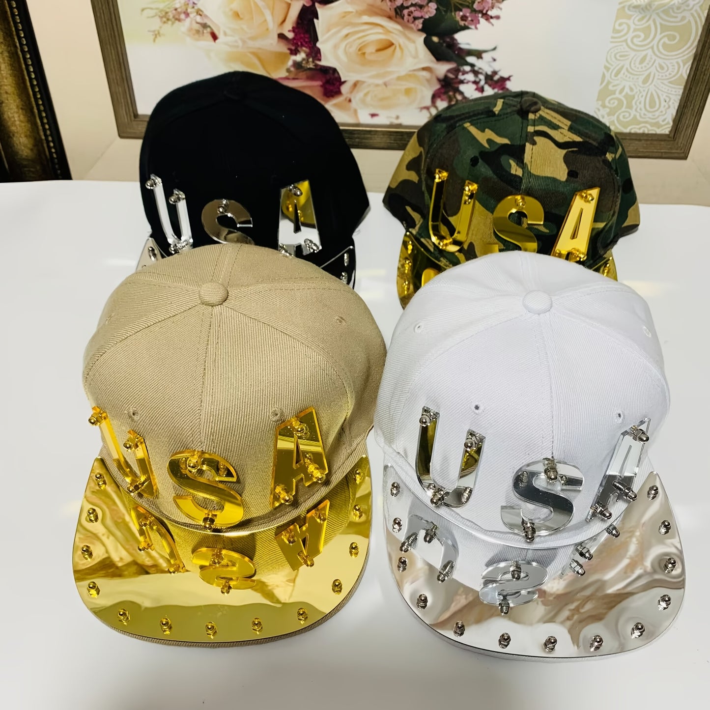 Men'S And Women'S Stylish Personalized Street Dance Letter Acrylic Flat-Brimmed Hat, Punk Hip-Hop Cap, Baseball Cap, Handmade Hat.