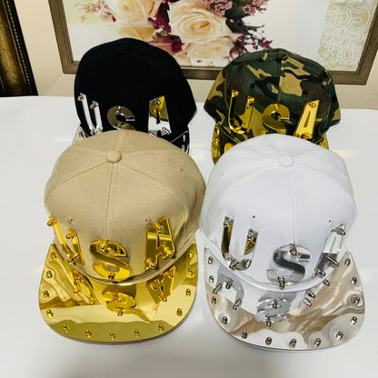 Men'S And Women'S Stylish Personalized Street Dance Letter Acrylic Flat-Brimmed Hat, Punk Hip-Hop Cap, Baseball Cap, Handmade Hat.