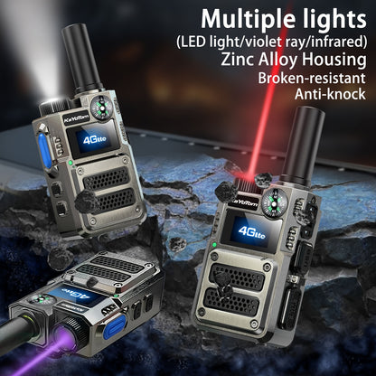 2 Global Walkie-Talkies with Unlimited Range Communication 5000 Kilometers Long-Distance Radio. Three-color Lights Can Be Switched. Compass-style Handheld. PoC Rechargeable. Multi-functional Two-way Communication with High-qu