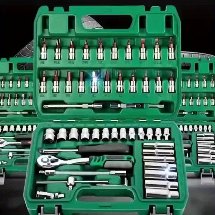 High-end Professional 216&45pcs Mechanical Tool Set, 1/2*1/4 Inch And 3/8 Inch Drive Depth And Standard Wrench Set, Torque Wrench, Auto Parts Repair And Household Mechanical Tool Set, Suitable for Vehicle And Bicycle Repair T