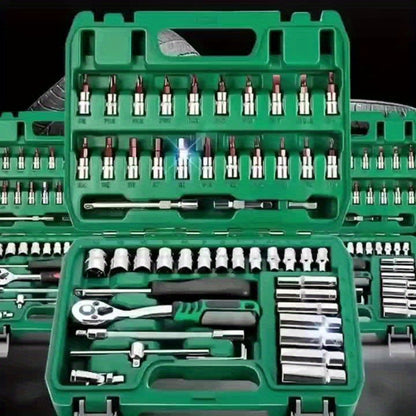 High-end Professional 216&45pcs Mechanical Tool Set, 1/2*1/4 Inch And 3/8 Inch Drive Depth And Standard Wrench Set, Torque Wrench, Auto Parts Repair And Household Mechanical Tool Set, Suitable for Vehicle And Bicycle Repair T