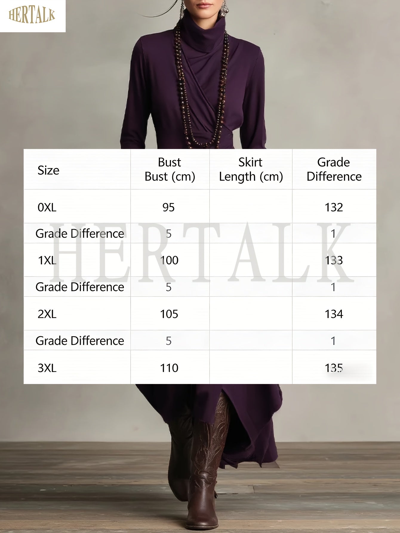 Plus Size - HERTALK Women'S Solid Color Long-Sleeved Cross High-Neck Dress Long Dress