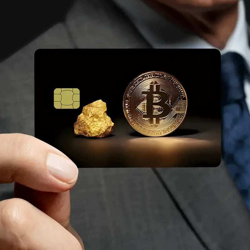 5pcs Set 2025 New Bitcoin Credit Card Skins - Holographic Gloss PVC/Scratch-Resistant Stickers with Bitcoin Logo & Emblem, Permanent Adhesive Removal (No Residue) for Crypto Cards, Collectible for DFeva Enthusiasts