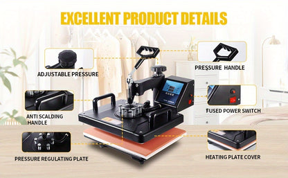 Heat Press Machine 5 in 1 Combination Sublimation Printer 2D Heat Transfer Machine for Cups, T-Shirts, And Phone Cases, with a Size of 30*38CM