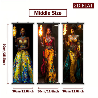 2D Flat, 2D/FLAT-3pcs African Fruit Girl Wall Art Panel Scroll Painting HighDefinition HighQuality Print Odorless FadeResistant Ink Artwork Home Living Room Decor Holiday Gift, Home Decoration, Scroll Design, Durable Print, H