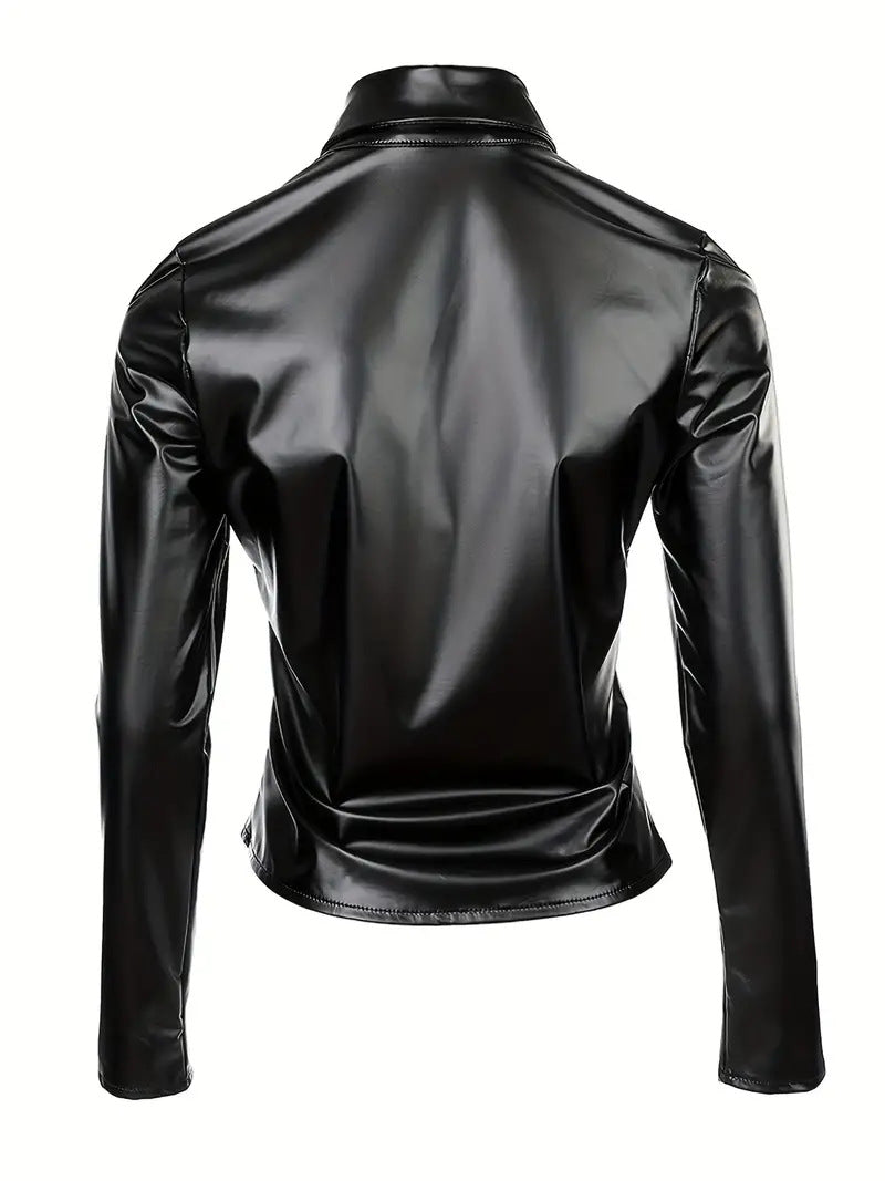 Women'S Sexy Shirt - Elegant Lapel Collar Long Sleeve Blouse with Waist-Cinching Elastic Fit, Soft Stretchy Button-Front Closure, Solid Winter Warmth, Structured Lapel Collar & Smooth Texture for Casual & Formal Outfits - Ver