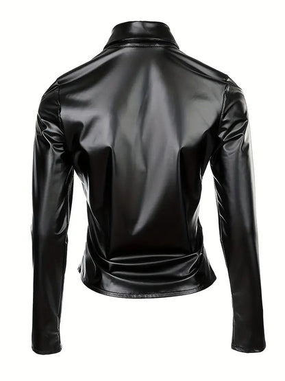 Women'S Sexy Shirt - Elegant Lapel Collar Long Sleeve Blouse with Waist-Cinching Elastic Fit, Soft Stretchy Button-Front Closure, Solid Winter Warmth, Structured Lapel Collar & Smooth Texture for Casual & Formal Outfits - Ver
