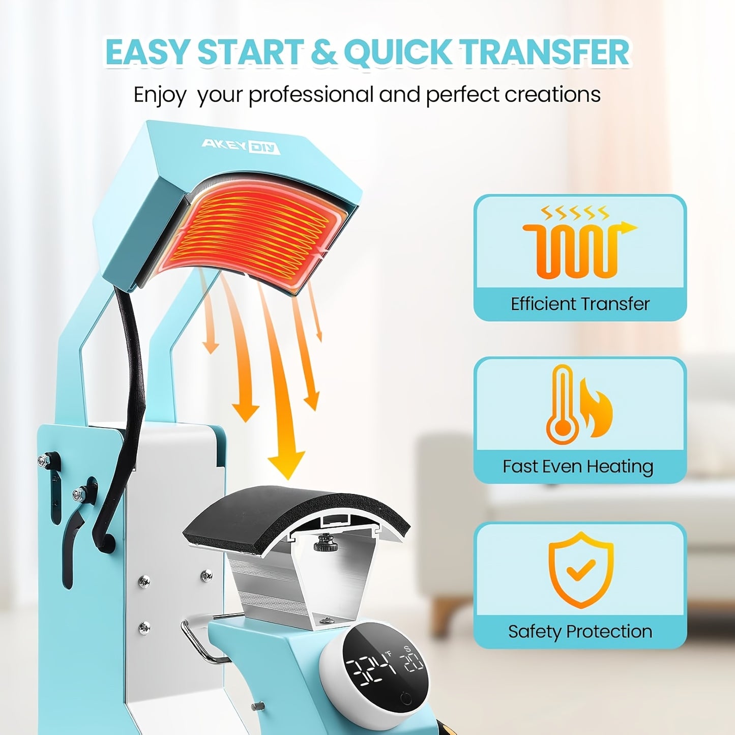 15x15 Inch 5-in-1 Set Heat Press Machine for Everything Transfers, Swing Away Press Machine for T Shirt, Bags, Pillows, Plates(6" And 8"), Tumblers, Mugs, Cups, Hats And Caps(5.5"x3") - Hat Heat Press - 3in 1 Can Only Press H